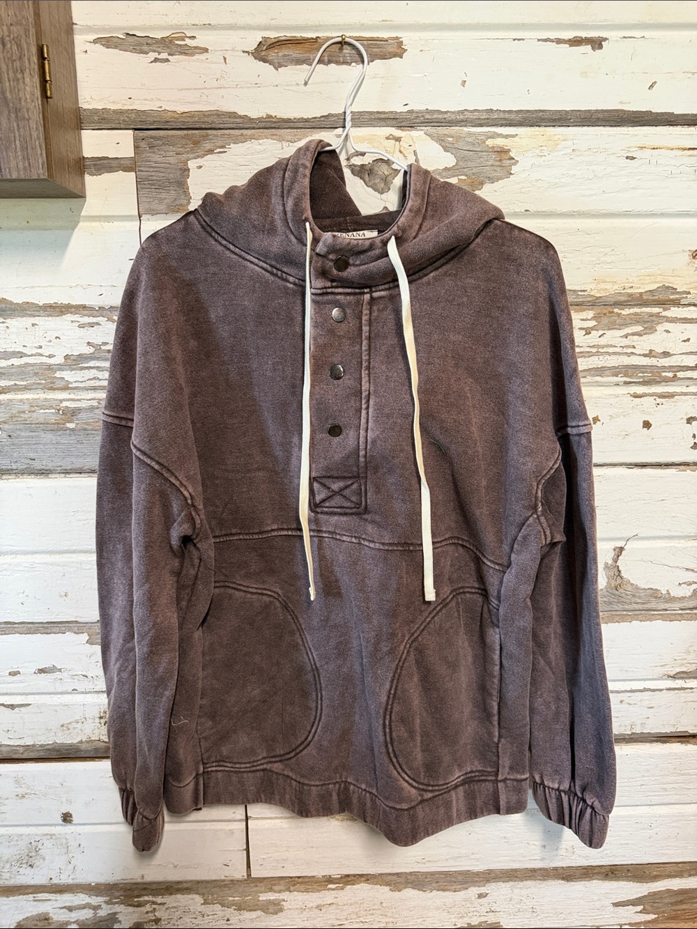 Zenana Outfitters Washed Brown Pullover Hoodie with Drawstrings